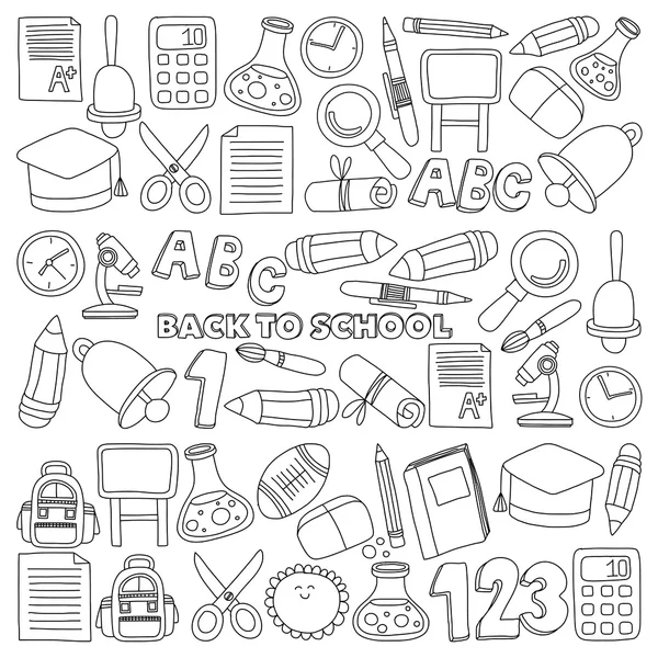 Vector doodle conjunto de símbolos de la educación Volver a la escuela — Vector de stock