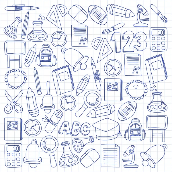 Vector doodle set of education symbols De volta à escola —  Vetores de Stock