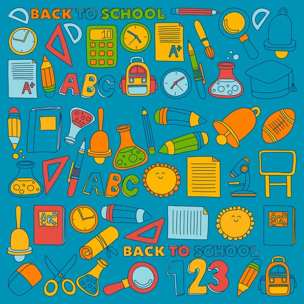 Vector doodle set of education symbols De volta à escola —  Vetores de Stock