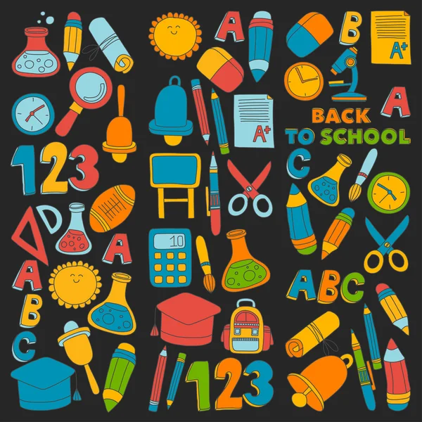 Vektor-Doodle-Set von Bildungssymbolen zurück in die Schule — Stockvektor