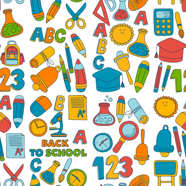 Vector doodle conjunto de símbolos de la educación Volver a la escuela — Vector de stock