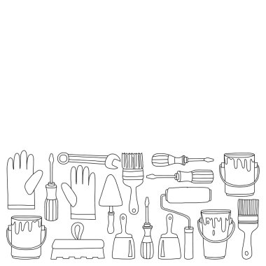 Onarım ve yenileme araçları el vektör simgeleri çizilmiş