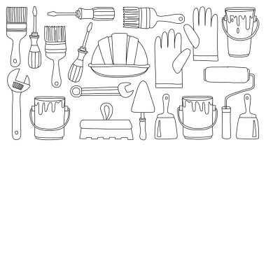 Onarım ve yenileme araçları el vektör simgeleri çizilmiş