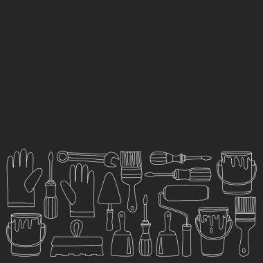 Onarım ve yenileme araçları el vektör simgeleri çizilmiş