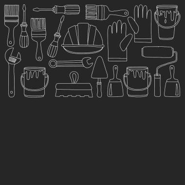 Onarım ve yenileme araçları el vektör simgeleri çizilmiş