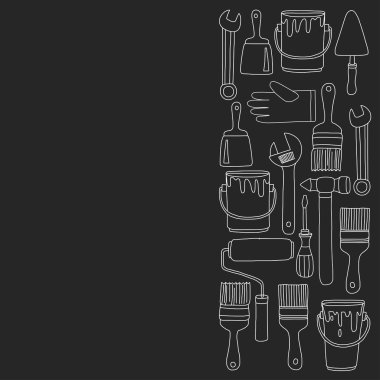 Onarım ve yenileme araçları el vektör simgeleri çizilmiş