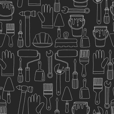 Onarım ve yenileme araçları el vektör simgeleri çizilmiş