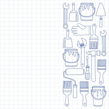 Onarım ve yenileme araçları el vektör simgeleri çizilmiş