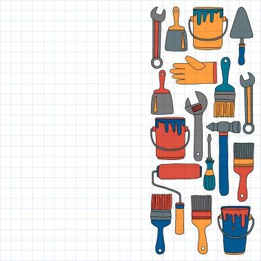 Onarım ve yenileme araçları el vektör simgeleri çizilmiş