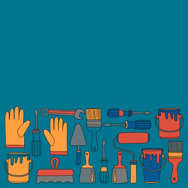 Onarım ve yenileme araçları el vektör simgeleri çizilmiş