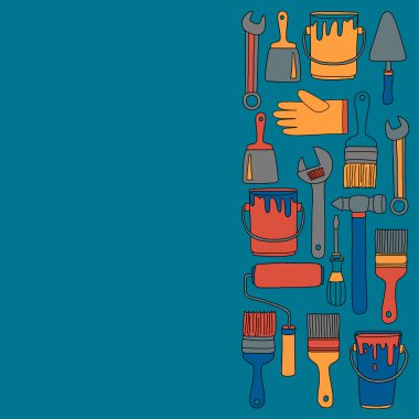 Onarım ve yenileme araçları el vektör simgeleri çizilmiş