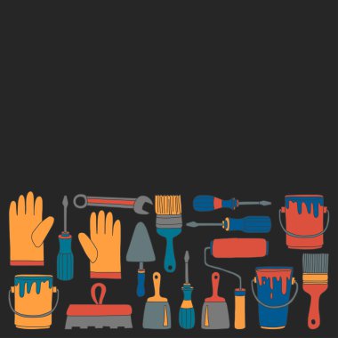 Onarım ve yenileme araçları el vektör simgeleri çizilmiş