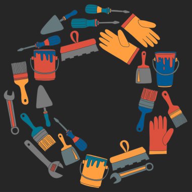 Onarım ve yenileme araçları el vektör simgeleri çizilmiş