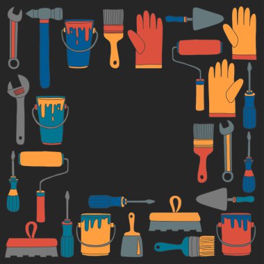 Onarım ve yenileme araçları el vektör simgeleri çizilmiş