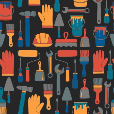 Onarım ve yenileme araçları el vektör simgeleri çizilmiş