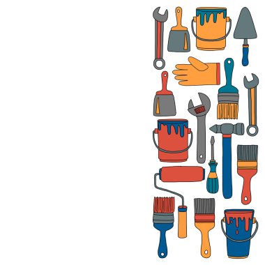 Onarım ve yenileme araçları el vektör simgeleri çizilmiş