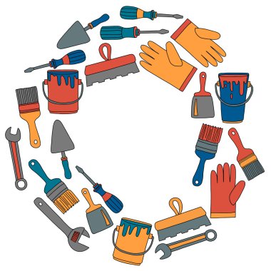 Onarım ve yenileme araçları el vektör simgeleri çizilmiş