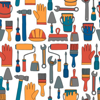 Onarım ve yenileme araçları el vektör simgeleri çizilmiş