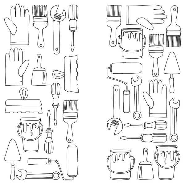 Onarım ve yenileme araçları el vektör simgeleri çizilmiş