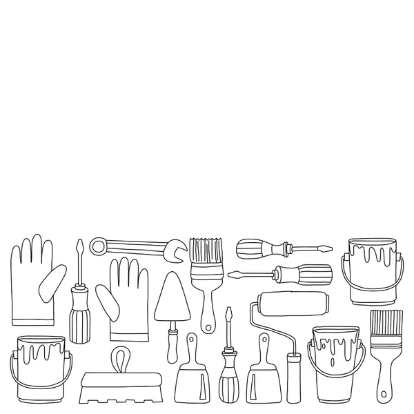 Reparatie en renovatie tools Hand getrokken vector iconen — Stockvector