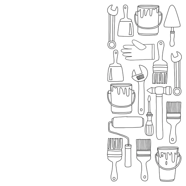Outils de réparation et de rénovation Icônes vectorielles dessinées à la main — Image vectorielle