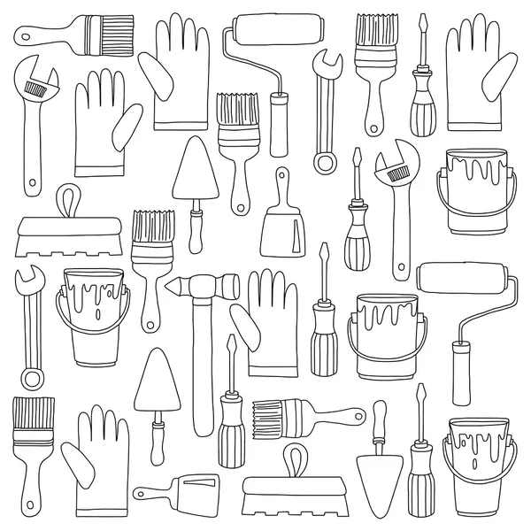 Onarım ve yenileme araçları el vektör simgeleri çizilmiş