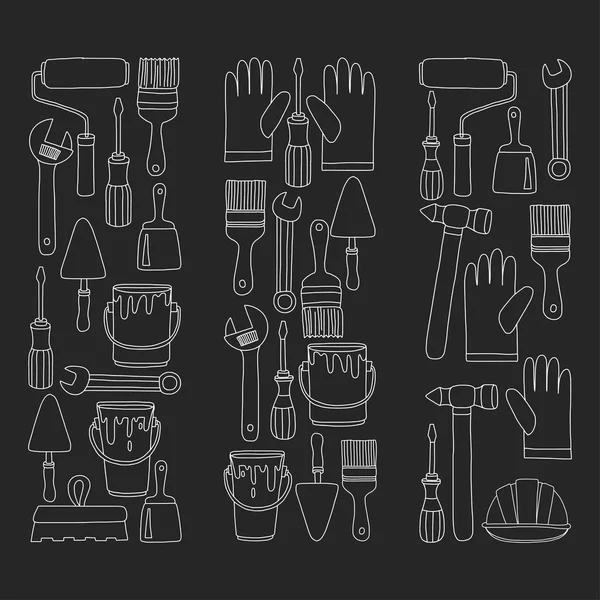 Onarım ve yenileme araçları el vektör simgeleri çizilmiş