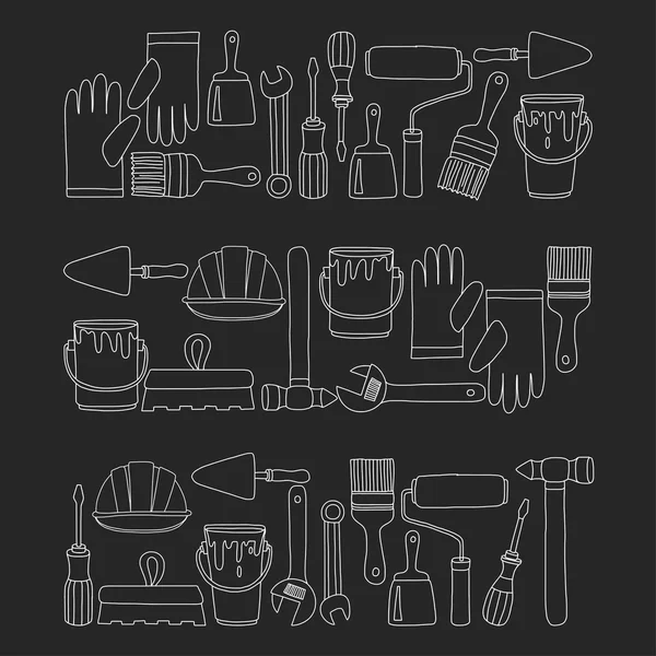 Onarım ve yenileme araçları el vektör simgeleri çizilmiş