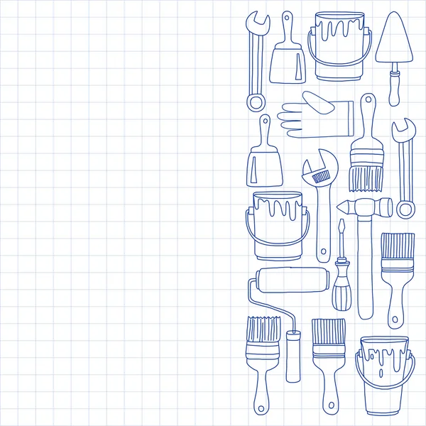 Herramientas de reparación y renovación Iconos vectoriales dibujados a mano — Archivo Imágenes Vectoriales