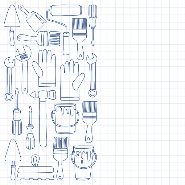 Onarım ve yenileme araçları el vektör simgeleri çizilmiş