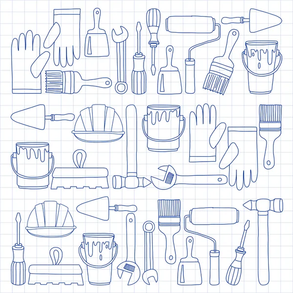 Onarım ve yenileme araçları el vektör simgeleri çizilmiş