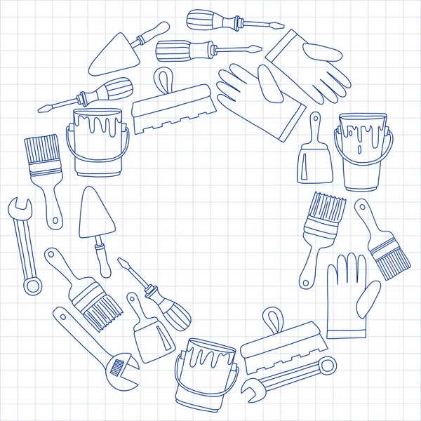 Repair and renovation tools Hand drawn vector icons — Stock Vector