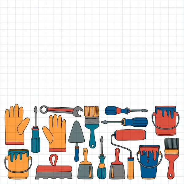 Onarım ve yenileme araçları el vektör simgeleri çizilmiş