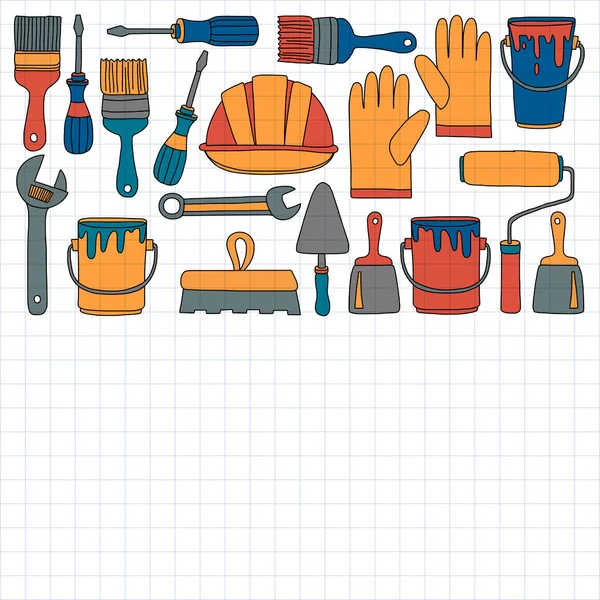 Onarım ve yenileme araçları el vektör simgeleri çizilmiş