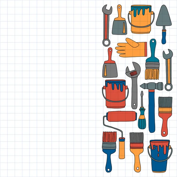 Onarım ve yenileme araçları el vektör simgeleri çizilmiş