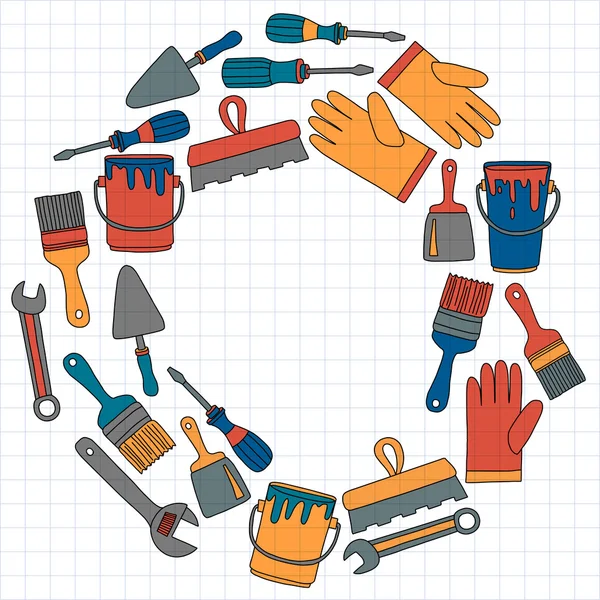 Onarım ve yenileme araçları el vektör simgeleri çizilmiş