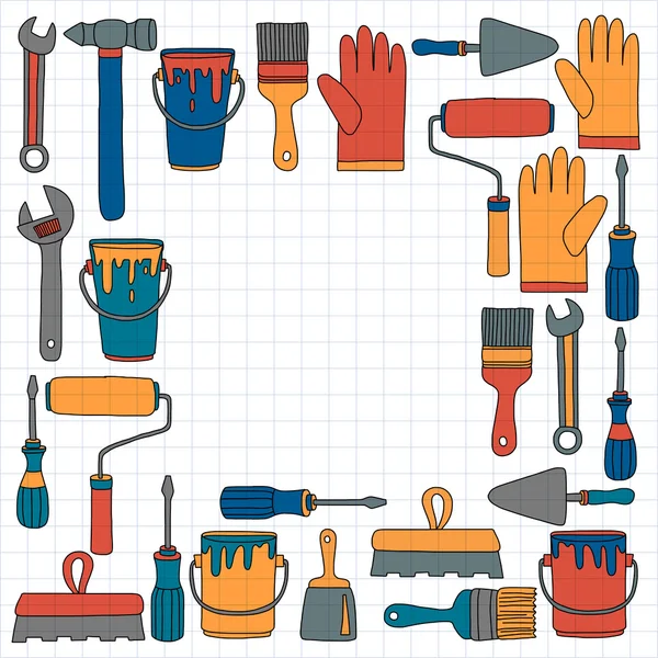 Onarım ve yenileme araçları el vektör simgeleri çizilmiş