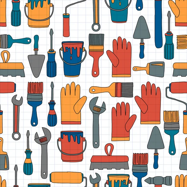 Reparatie en renovatie tools Hand getrokken vector iconen — Stockvector