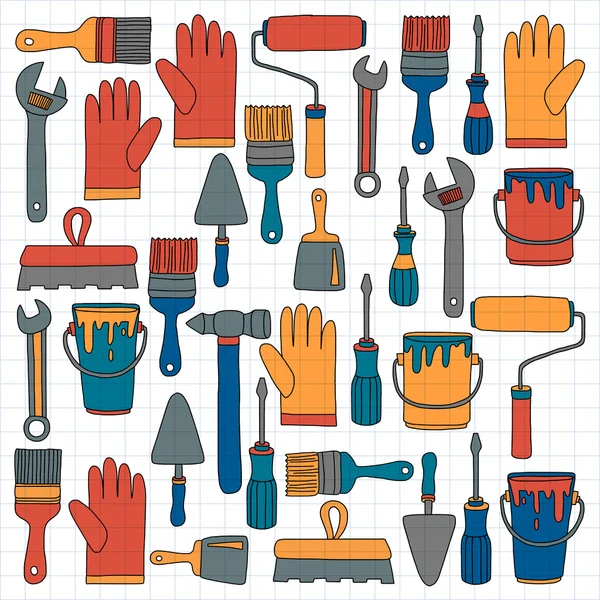 Onarım ve yenileme araçları el vektör simgeleri çizilmiş