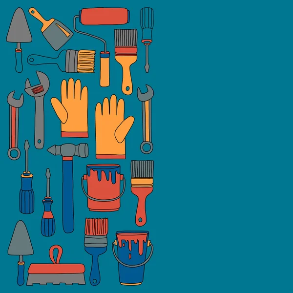 Onarım ve yenileme araçları el vektör simgeleri çizilmiş