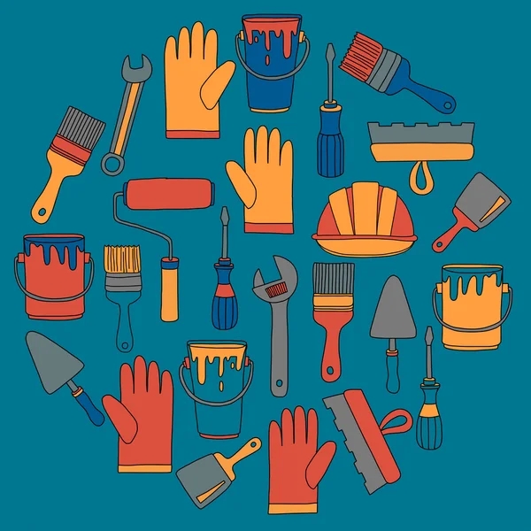 Onarım ve yenileme araçları el vektör simgeleri çizilmiş