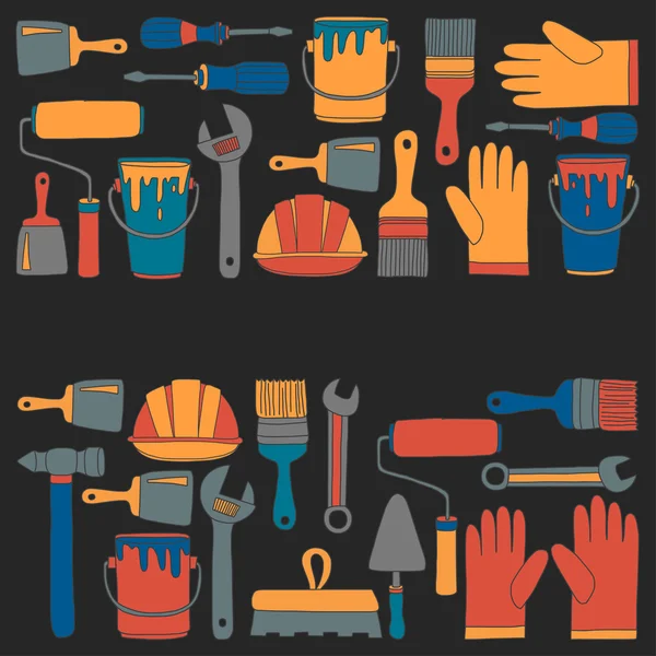 Repair and renovation tools Hand drawn vector icons — Stock Vector