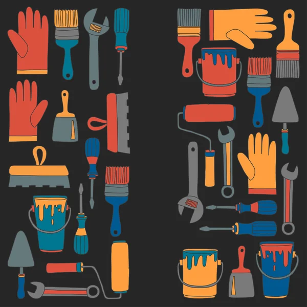 Onarım ve yenileme araçları el vektör simgeleri çizilmiş