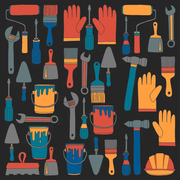 Repair and renovation tools Hand drawn vector icons — Stock Vector