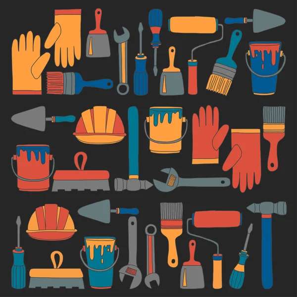 Repair and renovation tools Hand drawn vector icons — Stock Vector