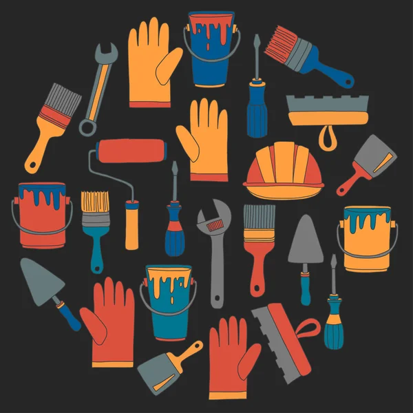 Onarım ve yenileme araçları el vektör simgeleri çizilmiş