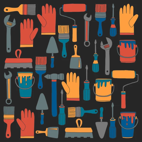 Onarım ve yenileme araçları el vektör simgeleri çizilmiş