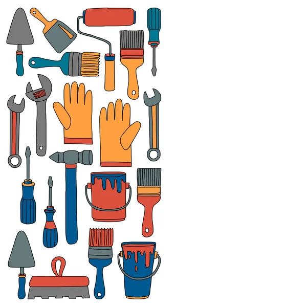 Onarım ve yenileme araçları el vektör simgeleri çizilmiş