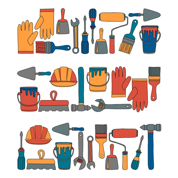 Onarım ve yenileme araçları el vektör simgeleri çizilmiş