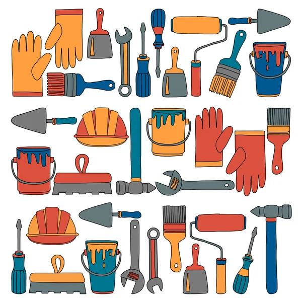 Repair and renovation tools Hand drawn vector icons — Stock Vector